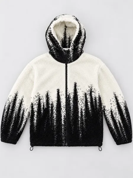 Atlas — Veste à capuche zippée à texture bouclée et motif contrasté, Écru/Noir, M