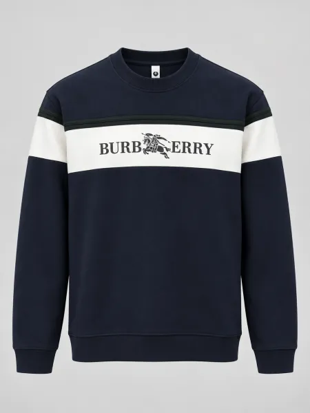 Équinoxe — Sweat à col rond et bande poitrine contrastante, Bleu marine / Blanc, L