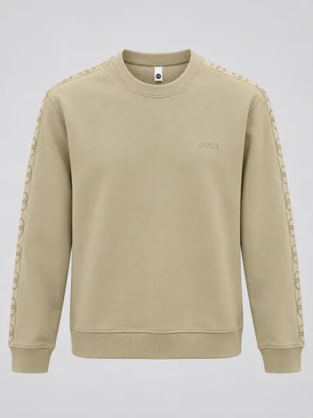 Linéa — Sweat à col rond et bandes ton sur ton aux manches, Beige, L