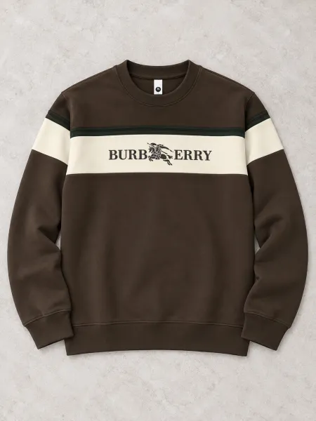 Équinoxe — Sweat à col rond et bande poitrine contrastante, Marron / Écru, L