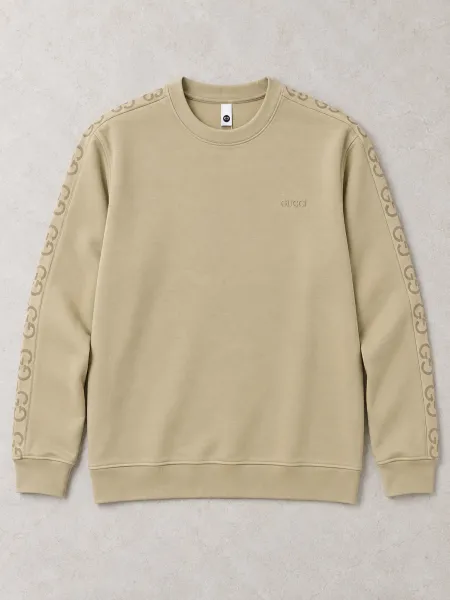 Linéa — Sweat à col rond et bandes ton sur ton aux manches, Beige, L