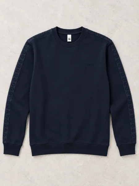 Linéa — Sweat à col rond et bandes ton sur ton aux manches, Bleu marine, L