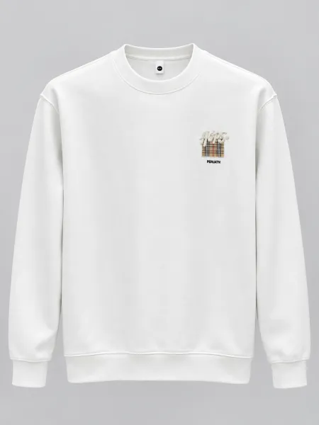 Canyon — Sweat à col rond et motif poitrine à carreaux, Blanc, L