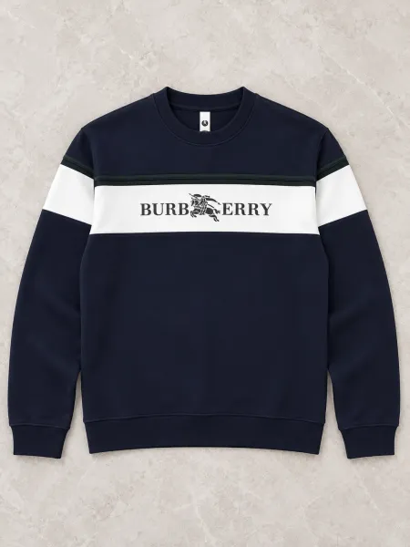Équinoxe — Sweat à col rond et bande poitrine contrastante, Bleu marine / Blanc, L