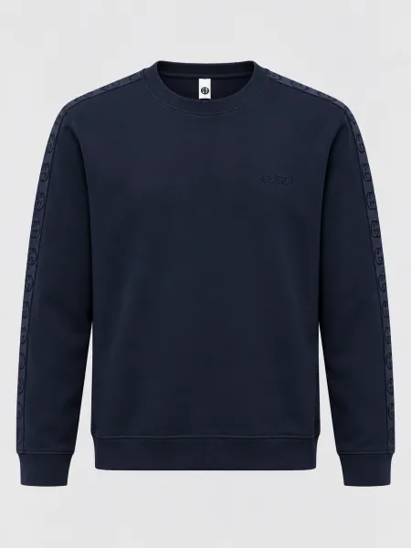Linéa — Sweat à col rond et bandes ton sur ton aux manches, Bleu marine, L