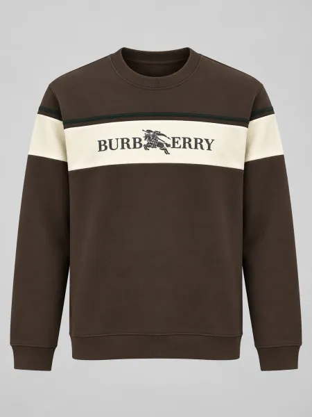 Équinoxe — Sweat à col rond et bande poitrine contrastante, Marron / Écru, L
