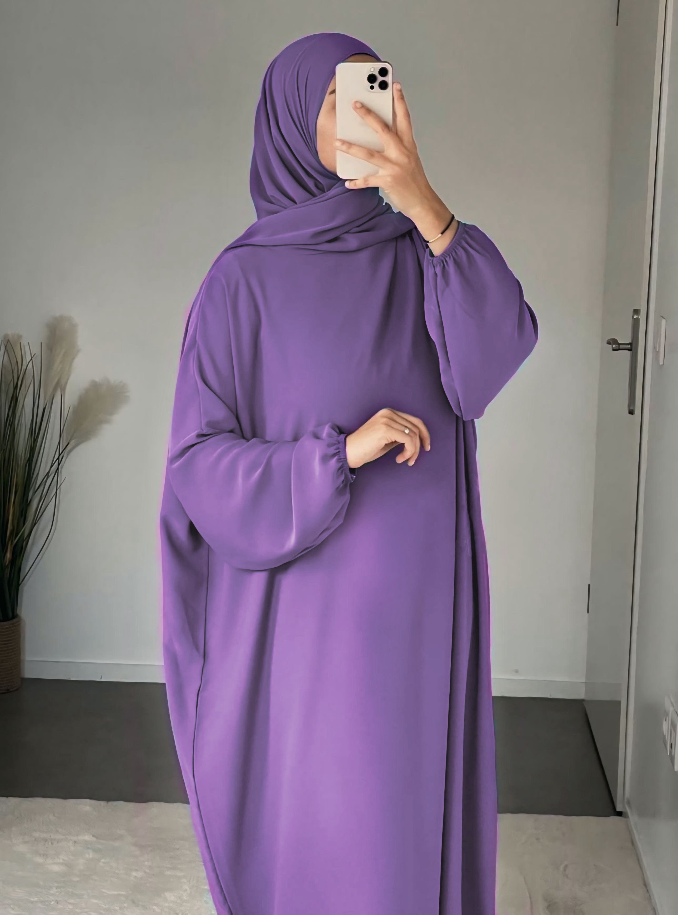 عباية رمضانية لصلاة  من قماش توب كريب الممتاز, مقاس موحد, ارجواني